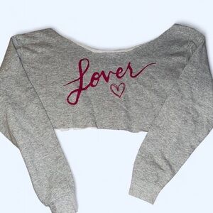 Gray Crop Top with Pink 'Lover' Print